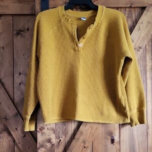 Old Navy Mustard Yellow Waffle-Knit Henley Sweater,pit To Pit 23,length 22